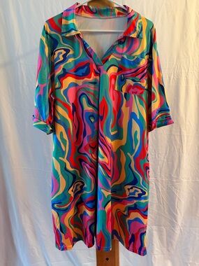 Vibrant Multicolor Swirl Shirt Dress